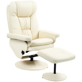 HOMCOM Swivel Recliner Chair with Ottoman, Upholstered Recliner and Footrest with Round Wrapped Base for Living Room, Cream White