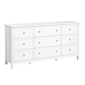 VEVOR 9 Drawer Dresser, Wooden Chest of Drawers with Sliding and Anti-tip Device, Retro Minimalist Dresser Chest
