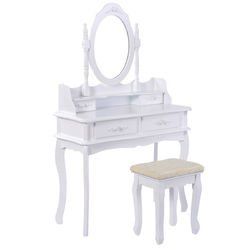 White Vanity Makeup Dressing Table with Mirror + 4 Drawers 35.4" x 14.2" x 56.3"