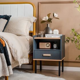 Nightstand Bedside End Table with Drawer and Open Shelf for Living Room Bedroom
