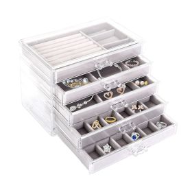 Clear Acrylic Jewelry Box Organizer with 5 Drawers Stackable Jewelry Holder Velvet Storage Case for Earrings Rings Bracelets Necklaces Ideal Gift