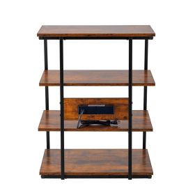 VEVOR 4-Tier AV Media Stand with Power Strips, Corner TV Stand with LED Lights