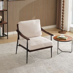 Modern Accent Chair, Mid Century Modern Accent Chairs, Linen Fabric Arm Chair with Wood Armrests, Upholstered Leisure Chair for Living Room, Bedr