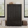 Livelylodge Modern Wardrobe Closet Wooden Armoire Wardrobe â€“ 3 Doors, Hanging Rod, 2 Drawers & Shelves â€“ Tall Closet, Black - 2 Packages