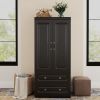 Livelylodge Wardrobe Closet Wooden Armoire Wardrobe â€“ 2 Doors, Hanging Rod, 2 Drawers & Shelves â€“ Tall Closet, Black