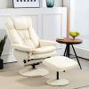 HOMCOM Swivel Recliner Chair with Ottoman, Upholstered Recliner and Footrest with Round Wrapped Base for Living Room, Cream White