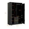 Livelylodge Modern Wardrobe Closet Wooden Armoire Wardrobe â€“ 3 Doors, Hanging Rod, 2 Drawers & Shelves â€“ Tall Closet, Black - 2 Packages