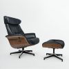 Large Genuine Leather Recliner Lounge Chair With Ottoman Swivel Arm chair Black Walnut