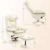 HOMCOM Swivel Recliner Chair with Ottoman, Upholstered Recliner and Footrest with Round Wrapped Base for Living Room, Cream White