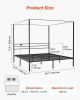 VEVOR King Size Metal Canopy Bed Frame with Charging Station and Four Posters