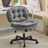 Armless Adjustable Swivel Office Chair with Wheels, PU Leather Cross-Legged Task Chair for Home, Office, Small Spaces