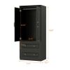 Livelylodge Wardrobe Closet Wooden Armoire Wardrobe â€“ 2 Doors, Hanging Rod, 2 Drawers & Shelves â€“ Tall Closet, Black