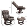 HOMCOM Swivel Recliner with Ottoman, PU Leather Reclining Chair with Footrest, for Living Room, Bedroom, Dark Brown