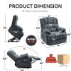23" Seat Width and High Back Large Size Blue Grey Chenille Power Lift Recliner Chair with 8-Point Vibration Massage and Lumbar Heating