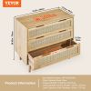 VEVOR 3 Drawer Rattan Dresser, Boho Dresser, Rattan Chest of Drawers with Spacious Storage, Natural Rattan Dresser for Bedroom, Living Room