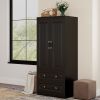 Livelylodge Wardrobe Closet Wooden Armoire Wardrobe â€“ 2 Doors, Hanging Rod, 2 Drawers & Shelves â€“ Tall Closet, Black