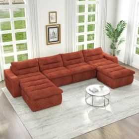 Compression Combined Sofa, Modern Lazy Style Combined Sofa, Comfortable Beanbag Sofa, Can Be Combined At Will, No Need To Assemble, Suitable For (Color: Orange)