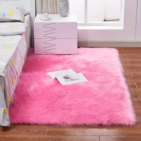 1pc Fluffy Imitation Wool Area Rug, Suede Fleece Bottom Long Imitation Wool Rug, Acrylic 80% Polyester 20%, 2.36inch Long Wool (Color: rose red, size: 35.43*59.06inch)