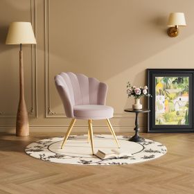 Velvet Accent Chair with Gold Metal Legs, Vanity Chair for Makeup Room, Upholstered Guest Chair for Living Room, Side Chair for Bedroom (Color: Pink)