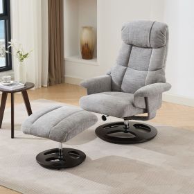 010-Ergonomic Recliner Chair with Ottoman, Modern Chenille Fabric Massage Swivel Lounge Chair with Footrest, Adjustable Backrest for Home or Office (Color: as Pic)