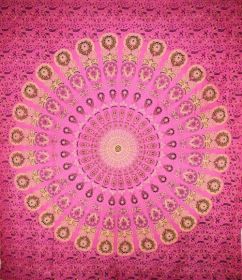Vibrant Peacock Mandala Tapestry (Color-Material: Pink-Cotton, size: 90 x 80)
