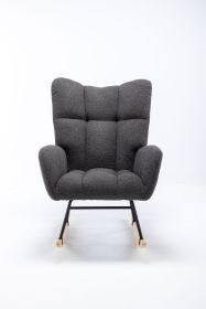 Rocking Chair, Soft Teddy Velvet Fabric Rocking Chair for Nursery (Color: gray)