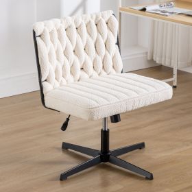 Armless Office Desk No Wheels,Living room chair, velvet cross-legged chair with back arms,for Bedroom, Living Room (Color: White)