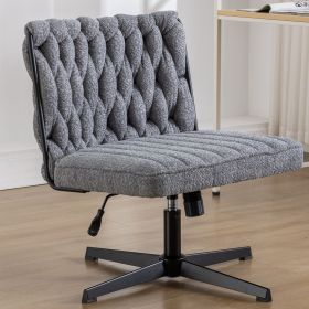 Armless Office Desk No Wheels,Living room chair, velvet cross-legged chair with back arms,for Bedroom, Living Room (Color: gray)