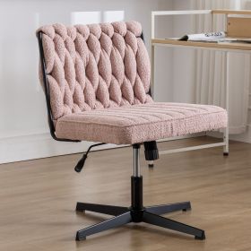 Armless Office Desk No Wheels,Living room chair, velvet cross-legged chair with back arms,for Bedroom, Living Room (Color: Pink)