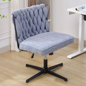 Armless Office Desk No Wheels,Living room chair, velvet cross-legged chair with back arms,for Bedroom, Living Room (Color: Blue)