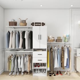 Closet Organizer System, Closet Organizers with Clothing Racks for Hanging Clothes, Closet System with Drawers (Color: White)