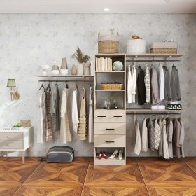 Closet Organizer System, Closet Organizers with Clothing Racks for Hanging Clothes, Closet System with Drawers (Color: Oak)