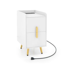 Nightstand Side Tables with 2 Drawers for Living Room Bedroom (Color: White, Type: Nightstands)