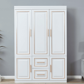 74" H Wardrobe Closet with 2 Doors Wood Armoire Wardrobe Closets Cabinet Wardrobe Cabinet White Storage Cabinet Bedroom Armoires with Hanging Rod (size: YG-5)