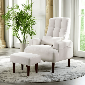 Living room sofa single chair with ottoman, Modern multi-function fabric living room chair bed (Color: Beige)