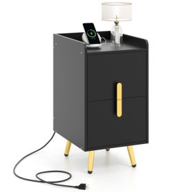 Nightstand Side Tables with 2 Drawers for Living Room Bedroom (Color: Black, Type: Nightstands)