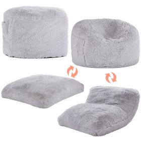 VEVOR Bean Bag Bed Chair, Convertible Chair from BeanBag to Lounge or Mattress, Gaint Bean Bag Chair Bed with Washable Cover for Adults, Fluffy Plush (Specification: Queen Size And Convertible, Color: gray)