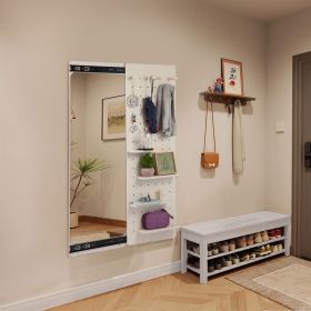 Wall Mounted Full Length Mirror, Full Body Mirror with Shelf, Full Body Mirror with Hook Wall Mounted Mirror with Multifunctional Design Panel (Color: White)