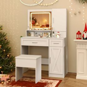 Makeup Vanity Desk with Mirror and Lights Dressing Table and Stool Set (Main Material: Engineered Wood, Main Color: White)