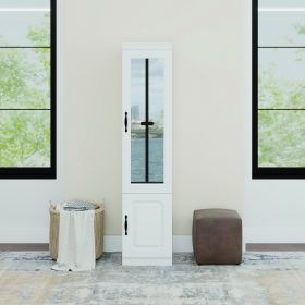 Livelylodge Slim White Storage Cabinet with Glass Door â€“ Space-Saving Tall Organizer with Metal Handles, Perfect for Small Spaces or Bedroom Use (Item: White70)