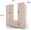 Wood Armoire Wardrobe Closet Bedroom Armoire Organization with 4 Doors, 2 Hanging Rods, 2 Drawers
