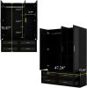 Wooden Armoire Wardrobe Closet with 3 Doors Hanging Rods 4 Drawers Shelves Large Capacity Clothes Storage Cabinet Organization for Bedroom Black 47.24